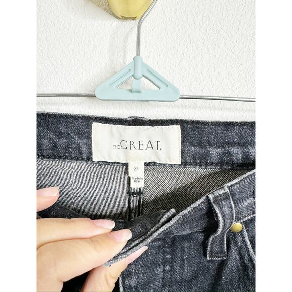 THE GREAT. The Nerd Black Button Fly Flare Crop Denim Jeans US 27 - Picture 4 of 9